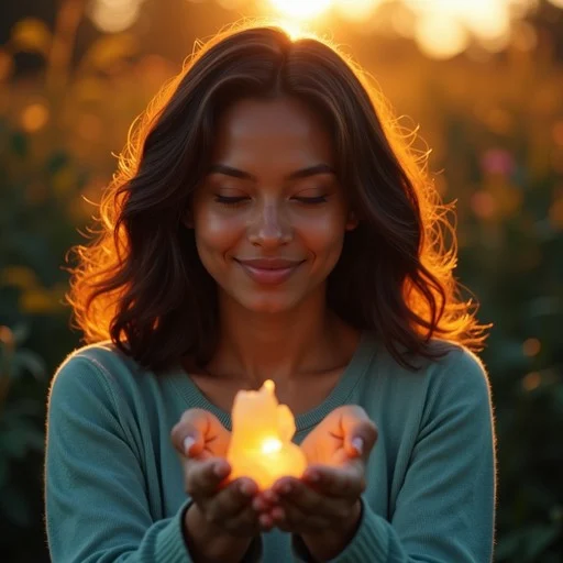 Woman smiling book of happiness